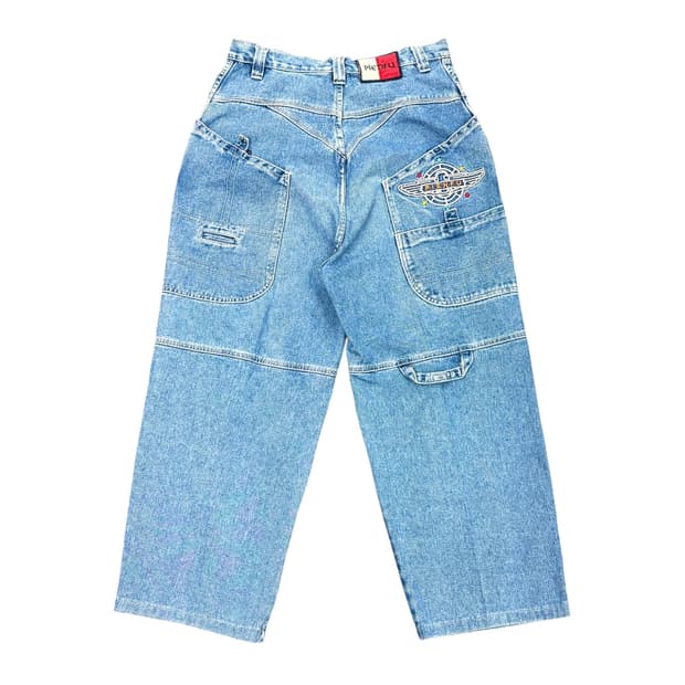 (32) 90s 피엔푸 빈티지 올드스쿨 힙합 카펜터 와이드 데님 팬츠