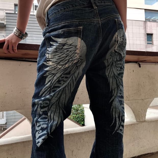 와이즈걸 빈티지 y2k 펑크 날개 데님팬츠