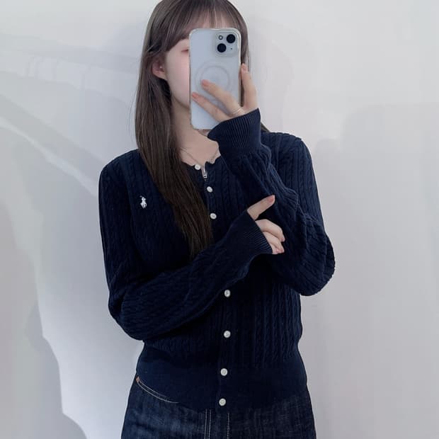 폴로랄프로렌 화이트포니 네이비 케이블 가디건