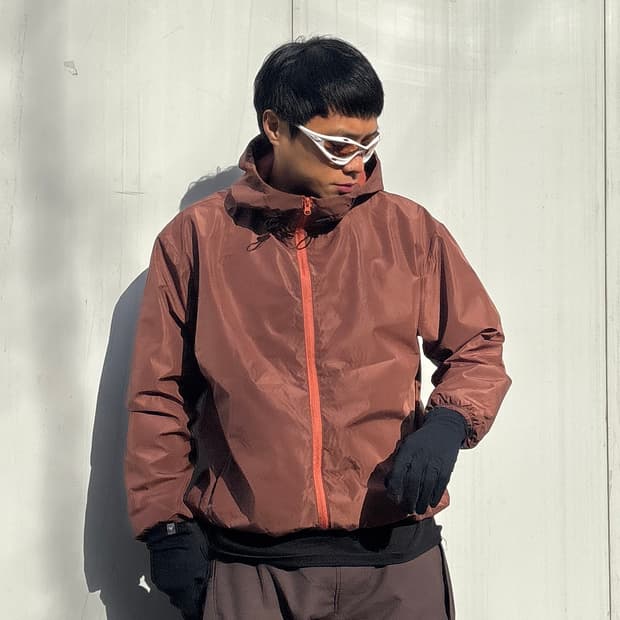 Aller Bien 스포츠 빈티지 브라운 기모 안감 후드 윈드브레이커