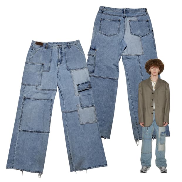 (L) 앤더슨벨 패치워크 와이드 데님팬츠 anderssonbell