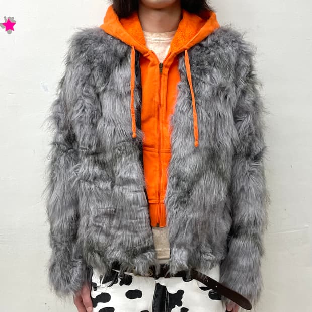 Grey Big Fur Jacket 