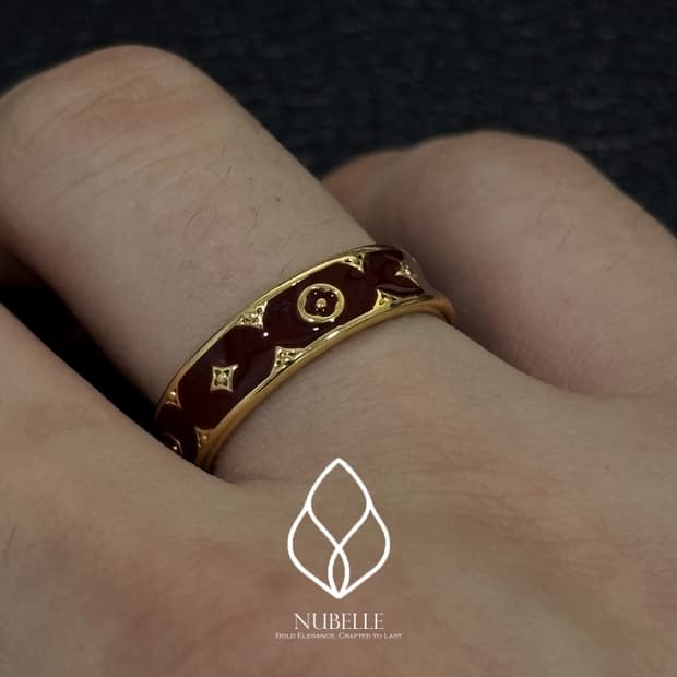 🌗 Monogram logo ring / 골드 버건디 모노그램 반지