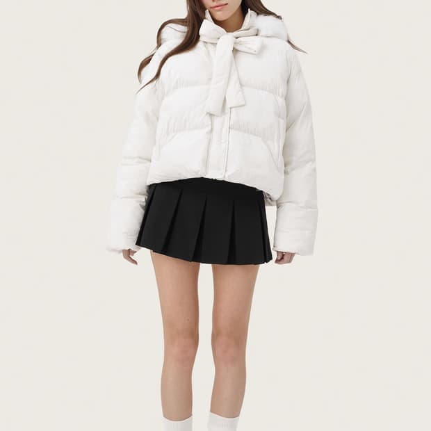 클리시어 패딩 리본 퍼 패딩