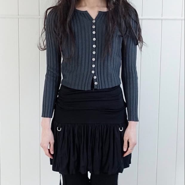 샵페어리 ribbed 버튼 슬림 가디건 블랙