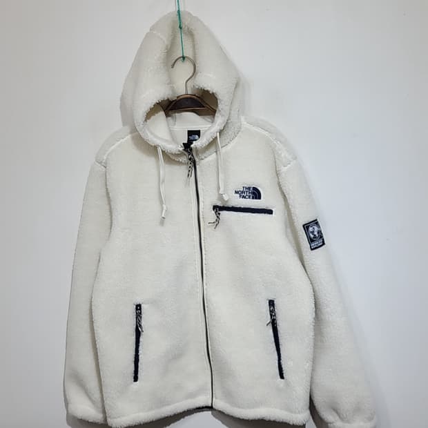 (L) 노스페이스 플리스 점퍼 화이트 뽀글이 후리스 후드자켓 