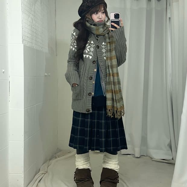 하구미 히피모리 청록 가디건 코디세트