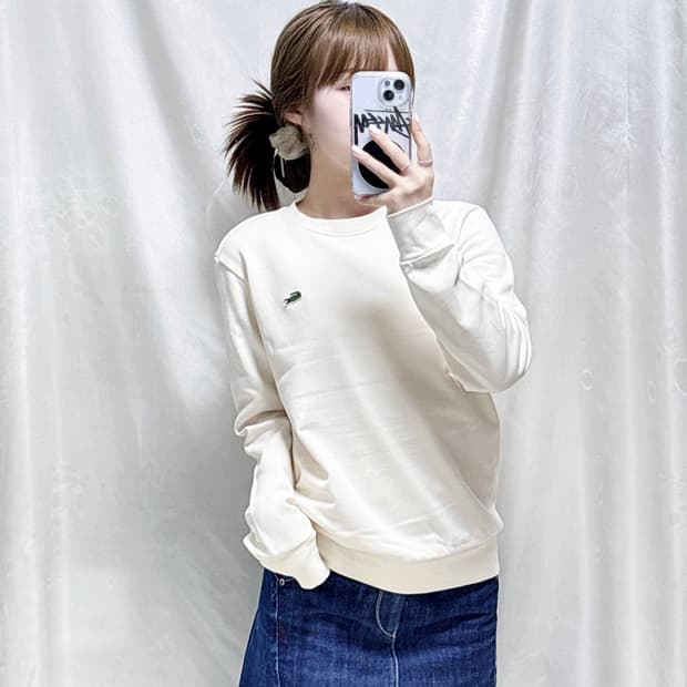 라코스테 아이보리 스몰로고 맨투맨 