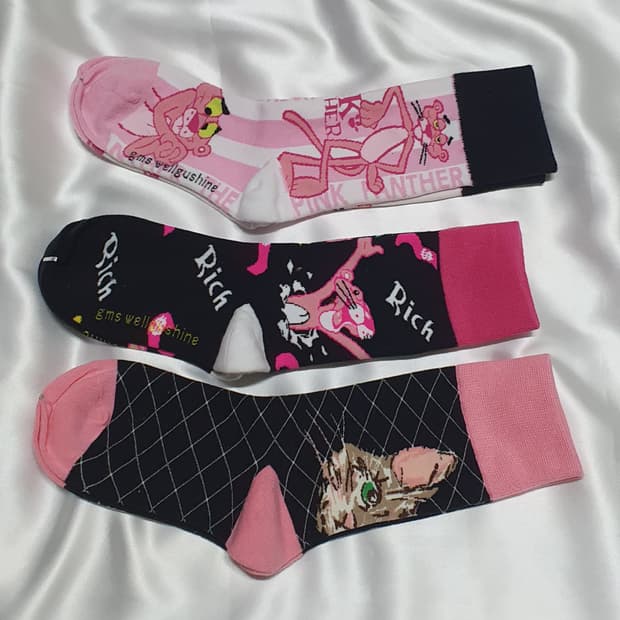 핑크 블랙 핑크 표범 고양이 하트 발자국 양말