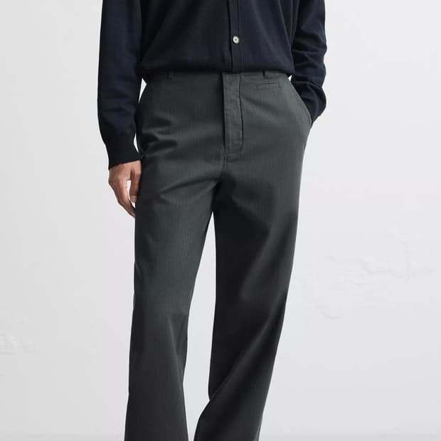 자라 오리진 콜 그레이 헤링본 코튼 팬츠