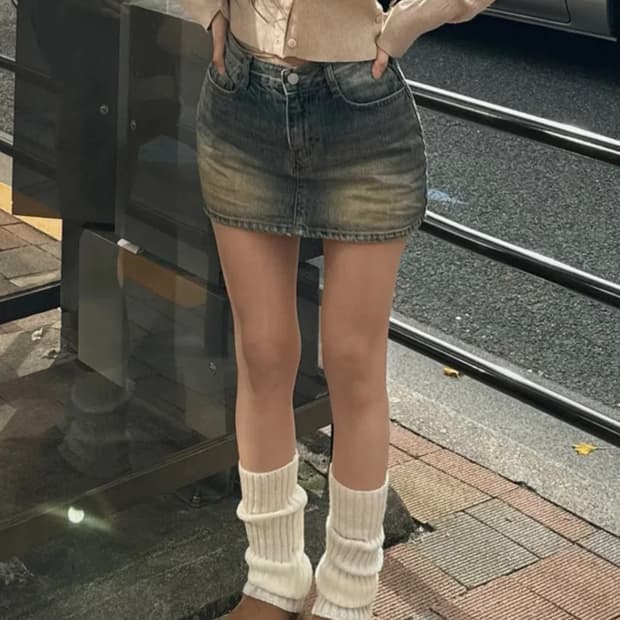 카인다미 골반볼륨업 빈티지 워싱 반 하이웨스트 치마바지