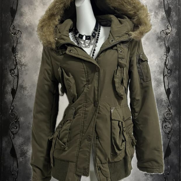 Khaki y2k fur bomber jacket