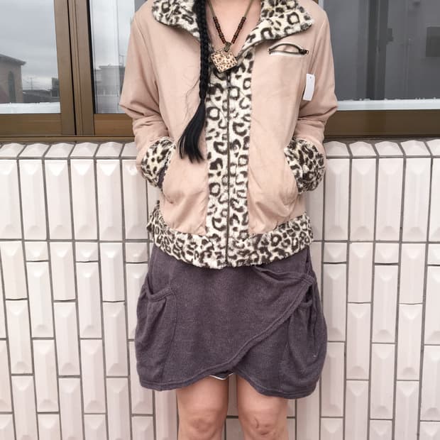 Leopard pattern fur trimming jacket
