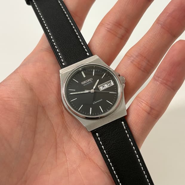 80s chronos black dial silver quartz