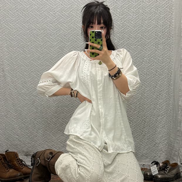 빈티지 레이스 자수 펀칭테이프 코지 블라우스 K0148