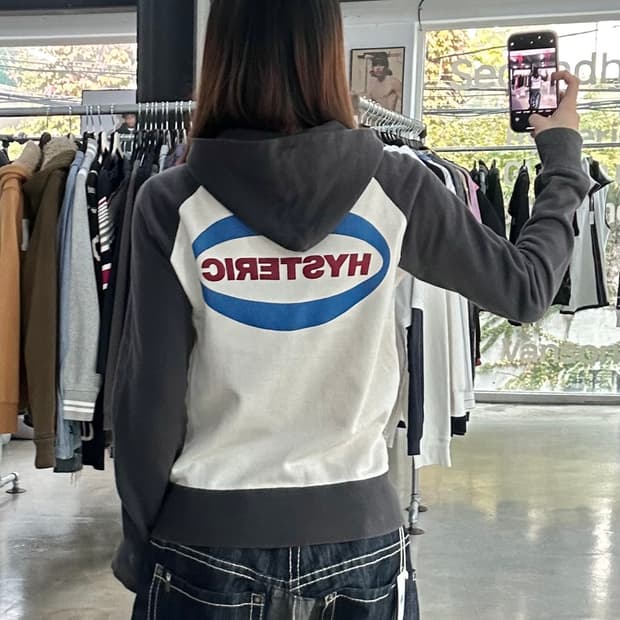 히스테릭글래머 90s아카이브 백로고 래글런 후드집업