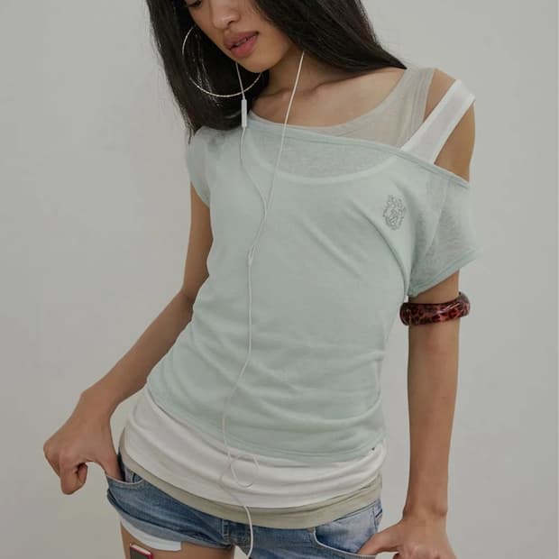 스컬프터 Lazy Sleeveless Layered Tee Mint