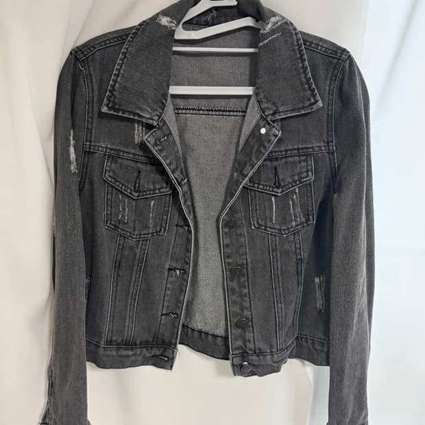 빈티지 락시크 펑크 그레이 데미지 데님 자켓 흑청 자켓