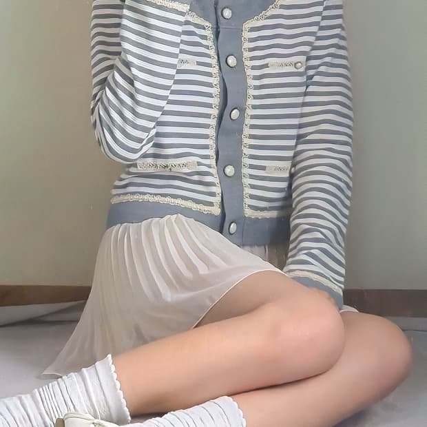일본 빈티지 레이스 스트라이프 모리 가디건