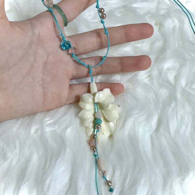 페어리 오키드 민트 드롭 비즈 끈 길이조절 목걸이