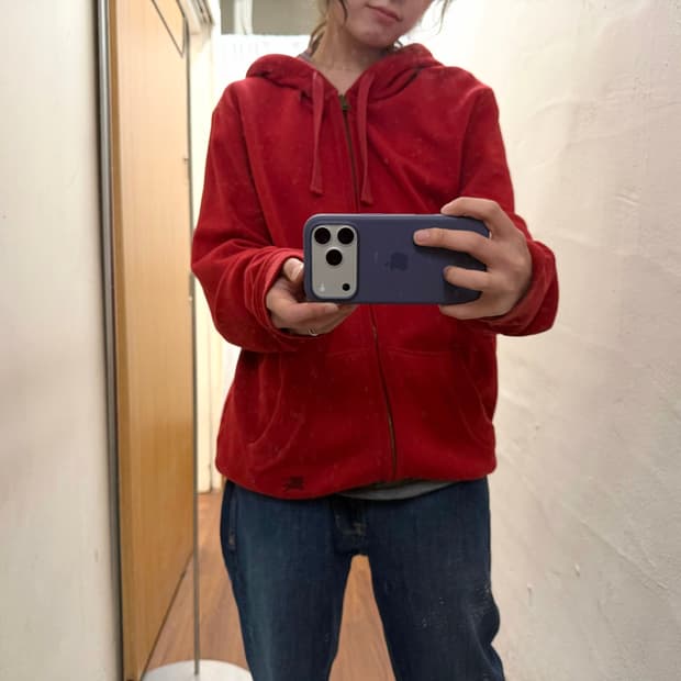 버버리 브릿 후드 집업 체크 배색 후드 디테일 루즈핏 레드 k11