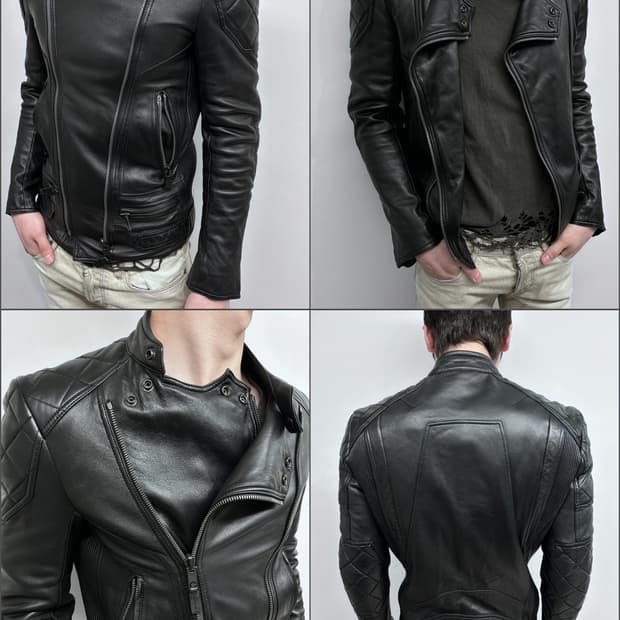 타임 옴므 퀼티드 판넬 사선 램스킨 자켓