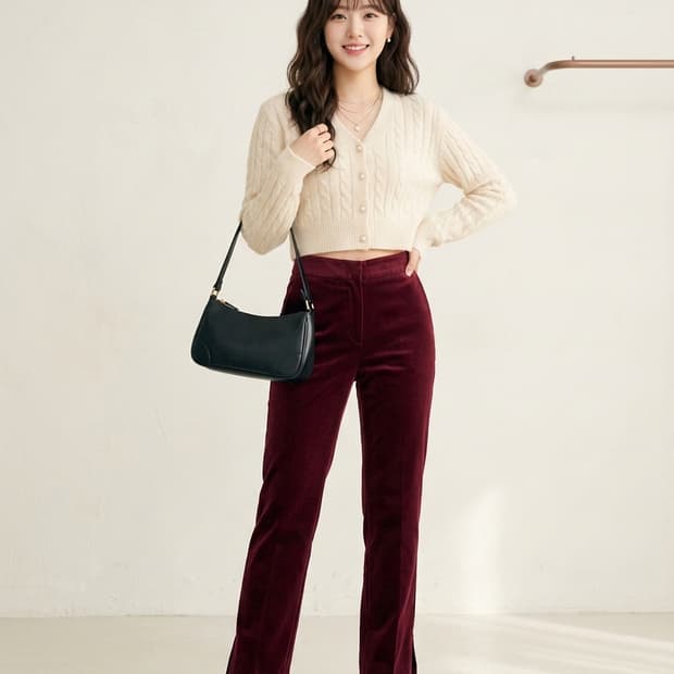 ST. JOHN 세인트존 컬렉션 버건디 벨벳 팬츠