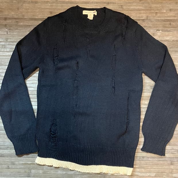Distressed detail navy knit