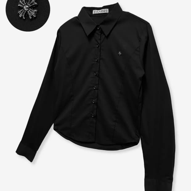 다미쉬 슬림 스판 크로스 심볼 셔츠_블랙