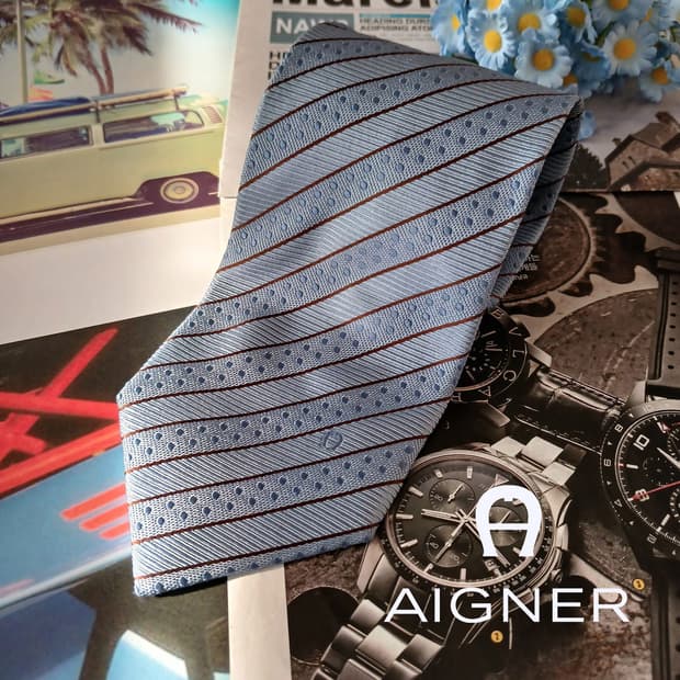 아이그너 실크 스카이블루 스트라이프 넥타이 9cm A등급 A19077
