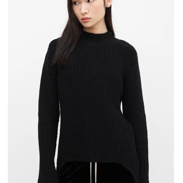 릭오웬스 15FW "SPHINX" 울 터틀넥 비대칭 스웨터 블랙