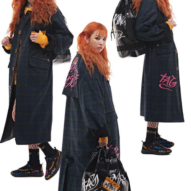 그라피스트 만지 그래피티 체크 롱 코트