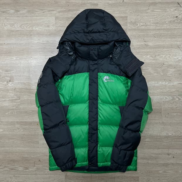 네파 덕다운 로고 투톤 후드 푸퍼패딩 점퍼 [그린/차콜] S/90