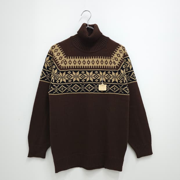 브라운 노르딕 패턴 터들넥 니트 일본빈티지