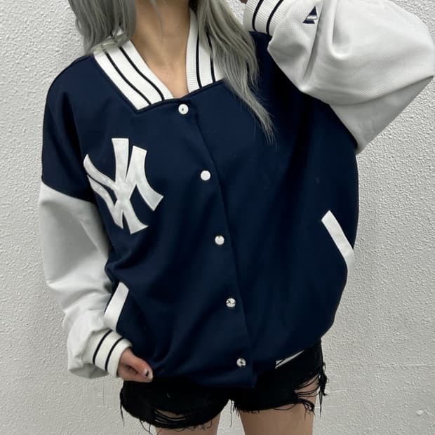 90's 마제스틱 네이비 양키즈 바시티 자켓 3XL