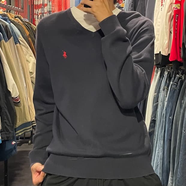 [IM] Polo 폴로 네이비 브이넥 긴팔니트