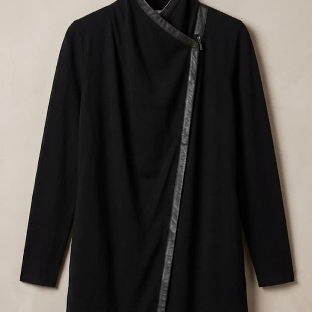 헬무트랭 아카이브 하이넥 레더 트림 울 코트