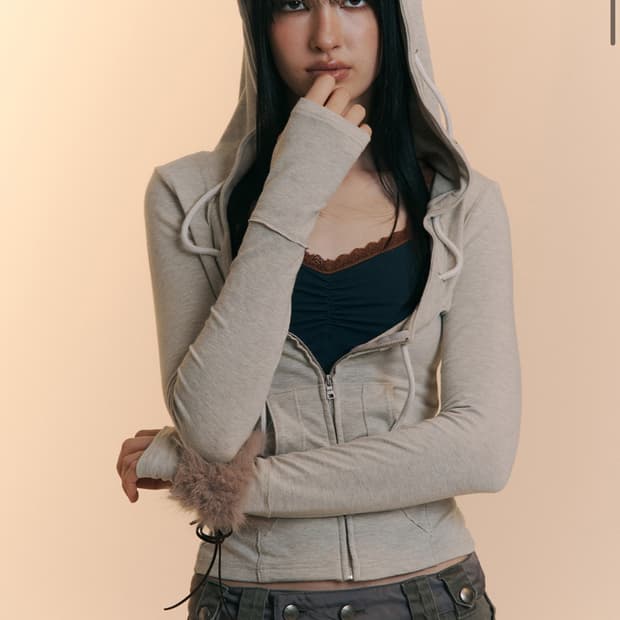 플리즈노팔로우 Glen Deep U-neck Hoodie (Oatmeal