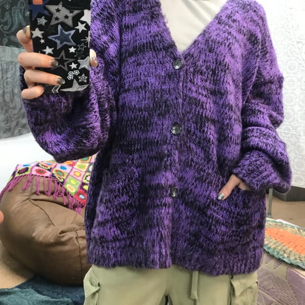 빈티지 퍼플 니트 가디건 