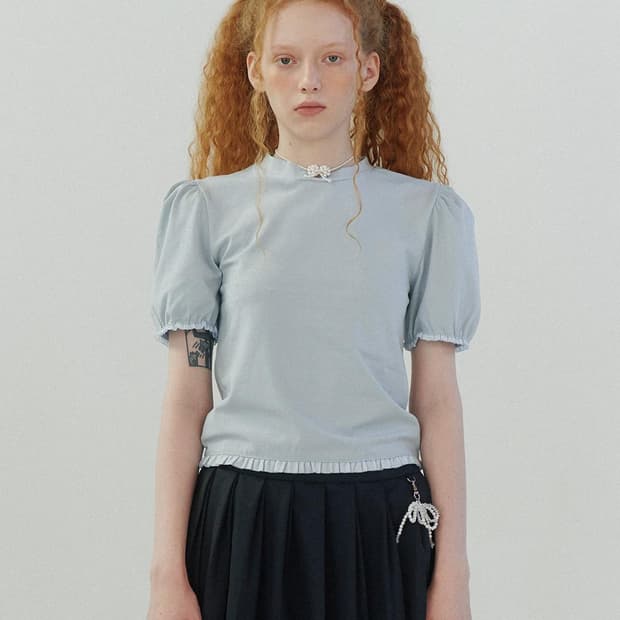 플레따 fletta 프릴 슬리브 티 핑크