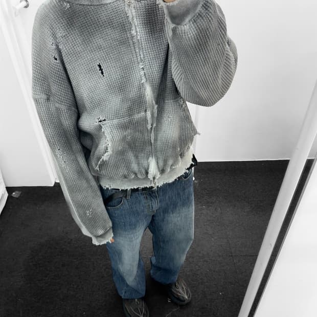 빈티지 와플 후드집업