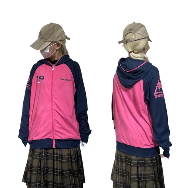 르꼬끄 핑크 네이비 후드 바람막이 자켓 L