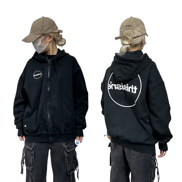 디스이즈네버댓 블랙 디네뎃 빅 로고 후드집업 M