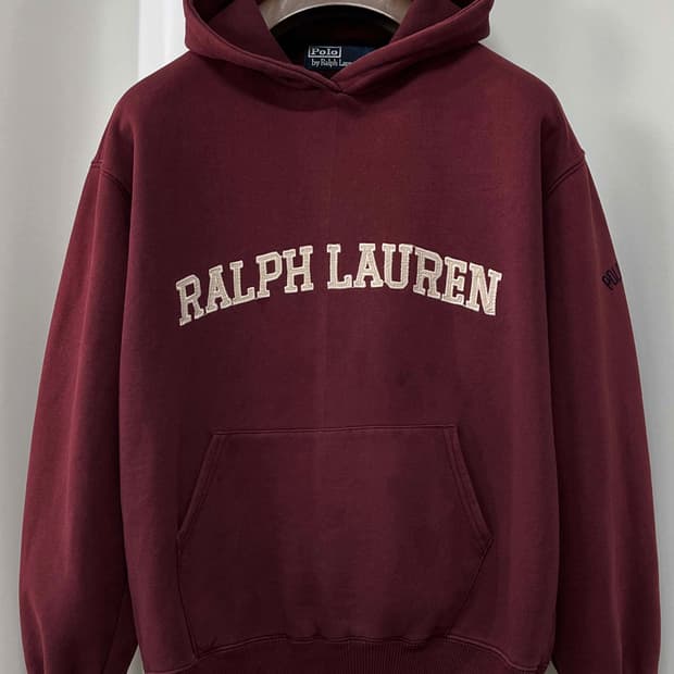 00's 폴로 랄프로렌 버건디 스펠아웃 빈티지 후드티 스웻셔츠