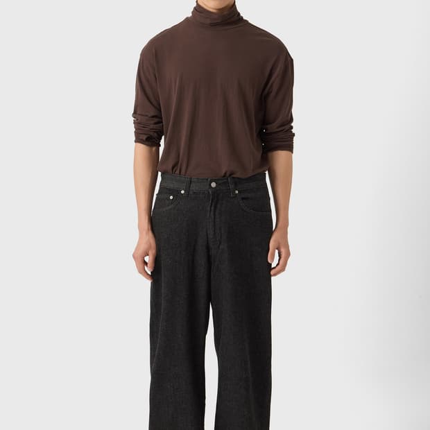 유스 wide denim pants washed black S사이즈