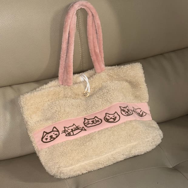 kawaii cat printing fur shoulder bag