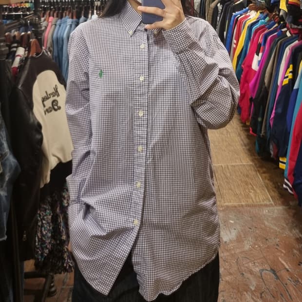 [Hi] 폴로 긴팔 체크셔츠 퍼플