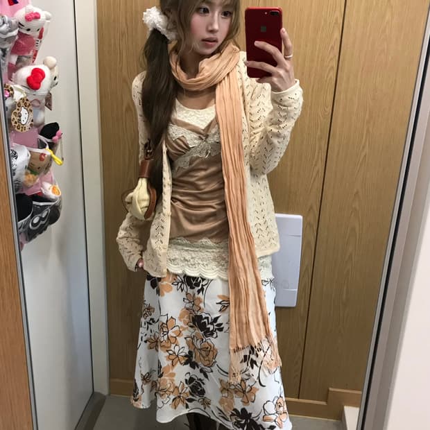 데일리 페어리 플라워 복숭아 슬립 니혼진 코디세트