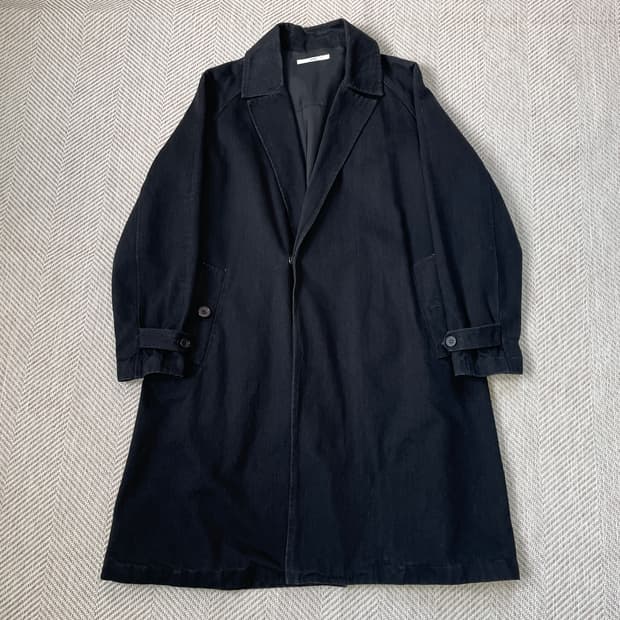 WYM 롱 싱글 벨티드 데님 코트