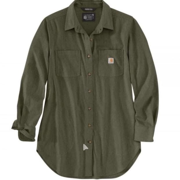 [신품/정품] 칼하트 여성용 미드웨이트 플래널 롱슬리브 튜닉 - 올리브